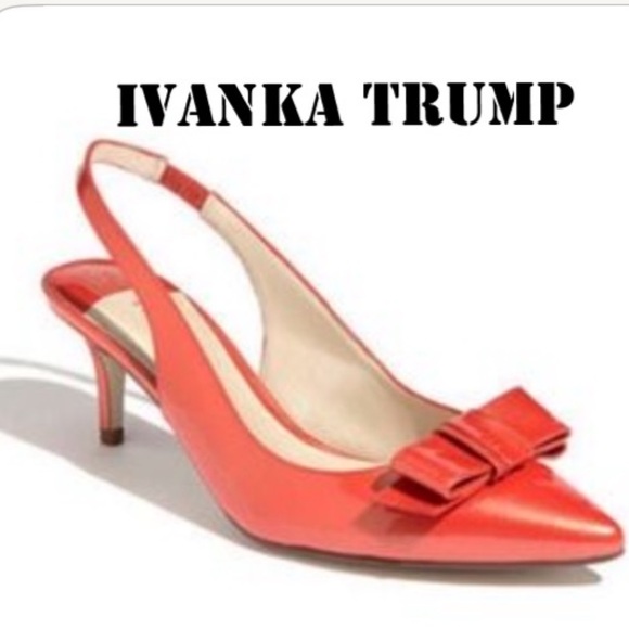 Ivanka Trump Shoes - IVANKA TRUMP SLING BACK BOW KITTEN HEELS PATENT LEATHER TANGERINE 7.5 M